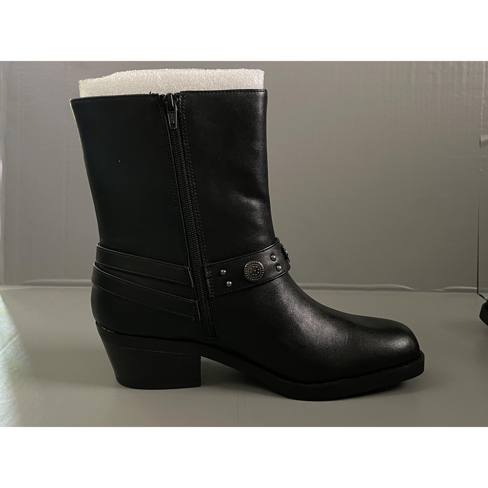 Wild Pair Boots Womens Size 8.5 Black Sherrip Biker Mid Calf Block Heel Studded - Picture 3 of 9